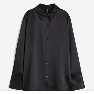 H&M black Satin button down shirt, M